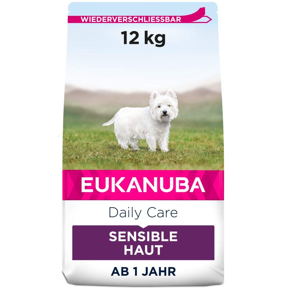 Eukanuba Daily Care Sensitive Skin Hundefutter – Trockenfutter für Hunde mit sensibler Haut, Hyoallergenes Futter mit Fisch, 12 kg