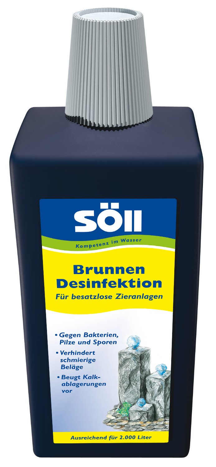 Söll 81448 BrunnenDesinfektion 1 l Desinfektion von Zieranlagen, Dekobrunnen und Springbrunnen ohne Tierbestand – wirksames Reinigungsmittel zur Wasserpflege für hygienisch sauberes Wasser