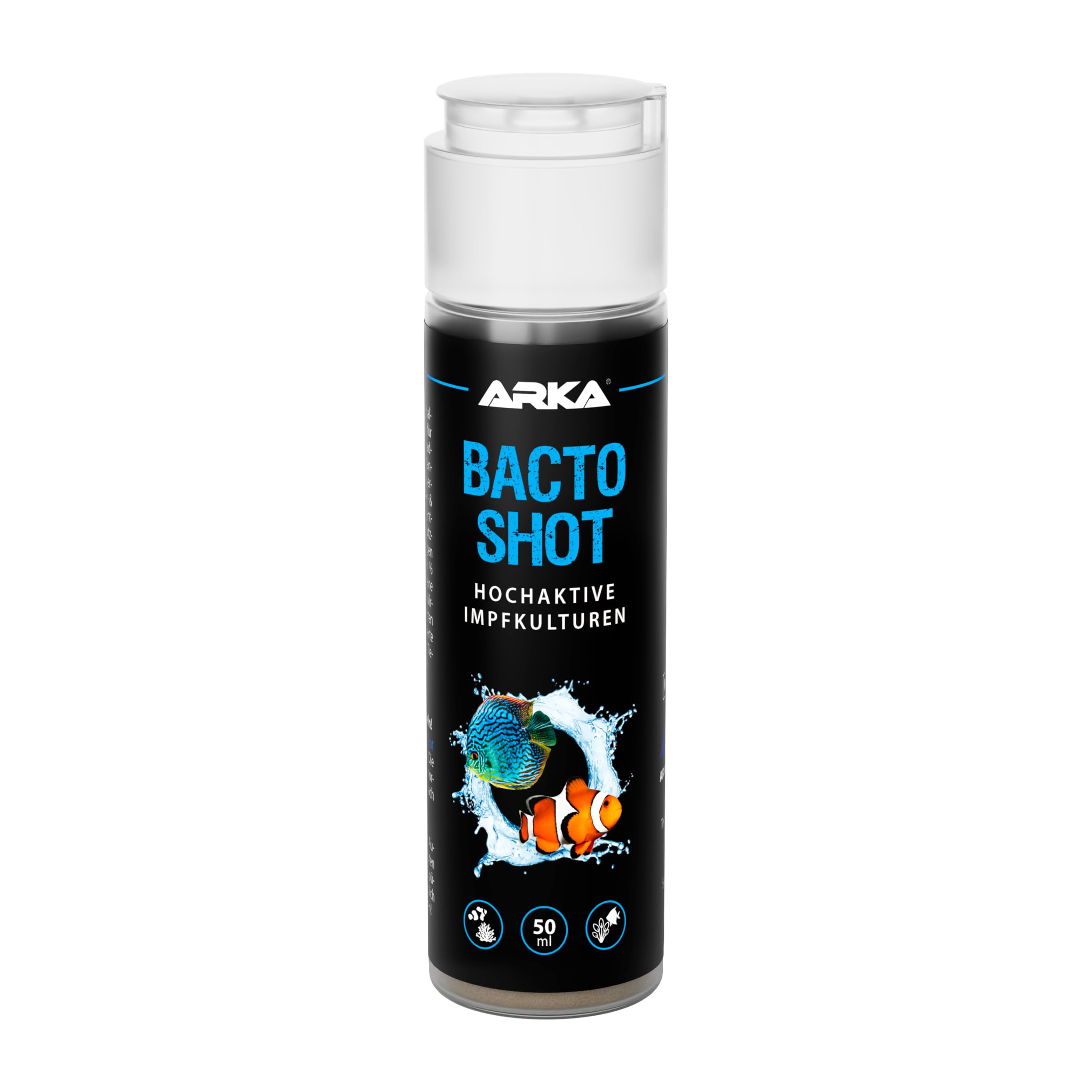 ARKA BACTO-Shot – 50 ml – Hochaktive lebende Impfkulturen für Meerwasser & Süßwasser Aquarium – inkl. natürlichen Filtermedien – zur Auffrischung & Verbesserung der Wasserbiologie & Wasserqualität