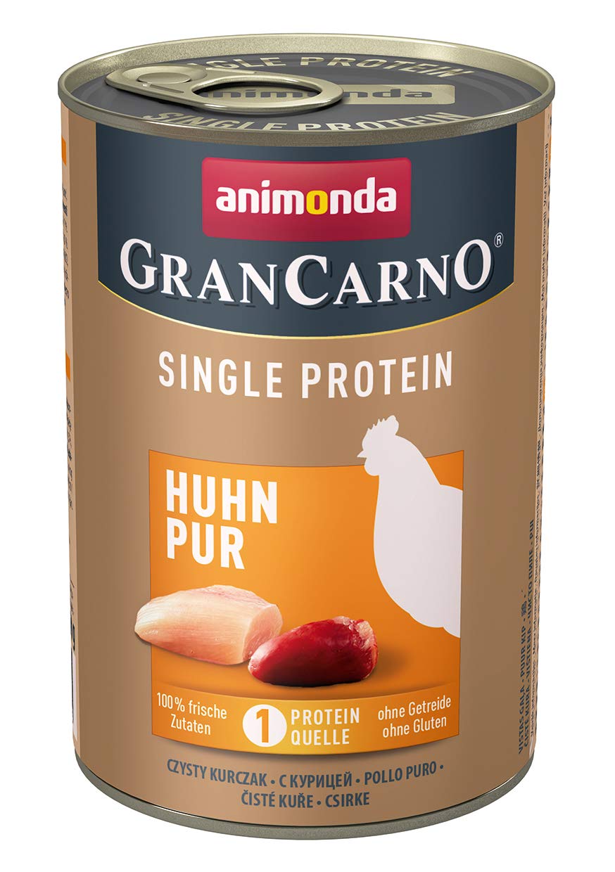 GranCarno Hunde Nassfutter Single Protein Huhn pur (6 x 400g), Hundefutter nass ohne Getreide und Zucker von animonda, für ausgewachsene Hunde, mit frischen fleischlichen Zutaten