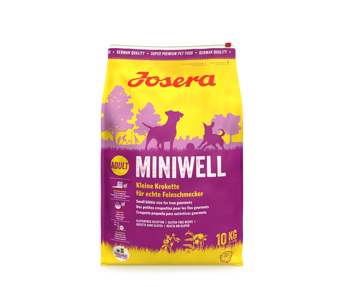 JOSERA Miniwell (1 x 10 kg) | Adult Mini | Premium Trockenfutter für ausgewachsene Hunde Kleiner Rassen | Geflügel & Reis | Kleine Kroketten | extraverträglich | weizenfrei | Hundefutter | 1er Pack