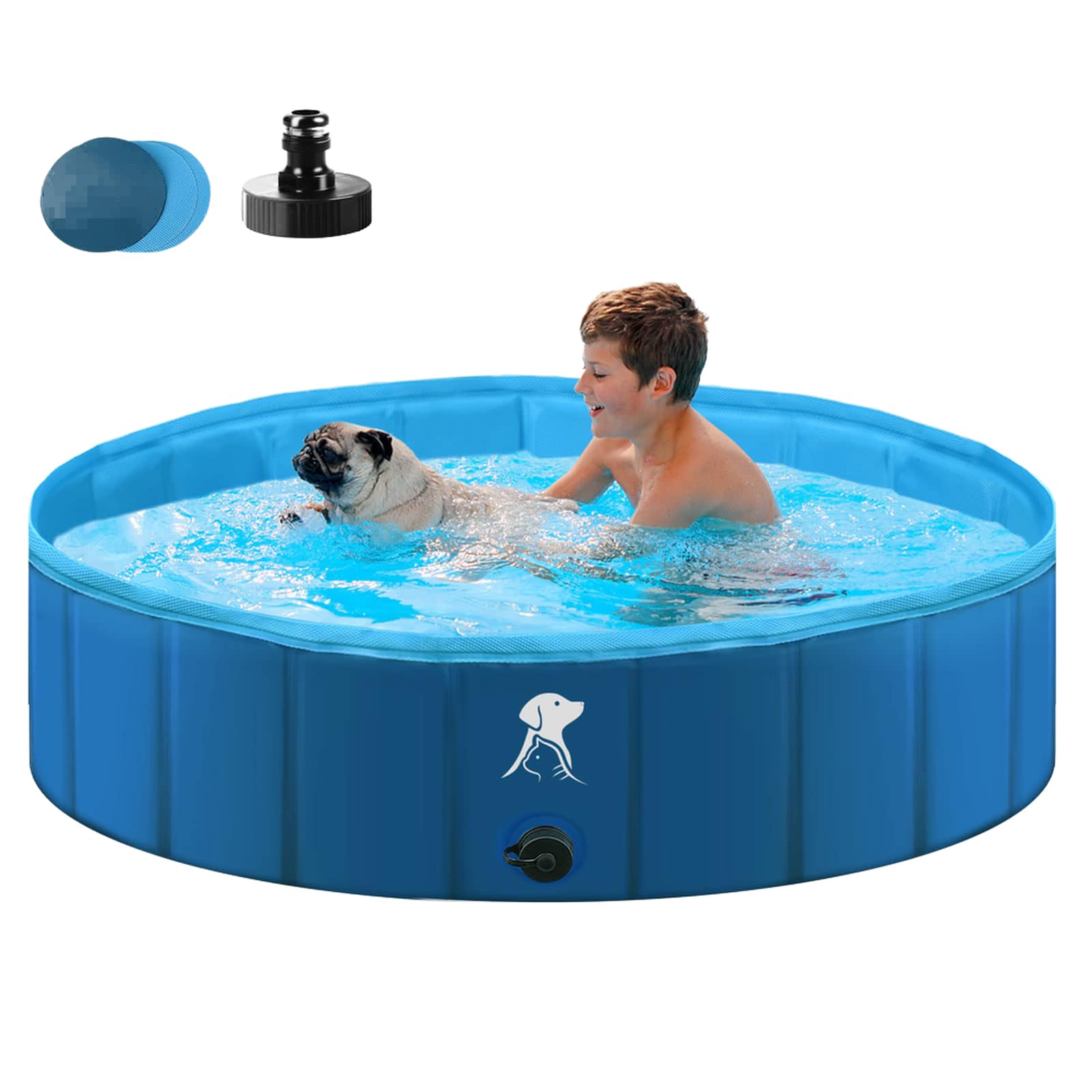 Fwiull Hundepool für Große & Kleine Hunde, Faltbarer Hunde Planschbecken 160 * 30CM Hundebadewanne Stabiler Swimmingpool Haustier Kind Schwimmbecken rutschfest Tragbar Blau