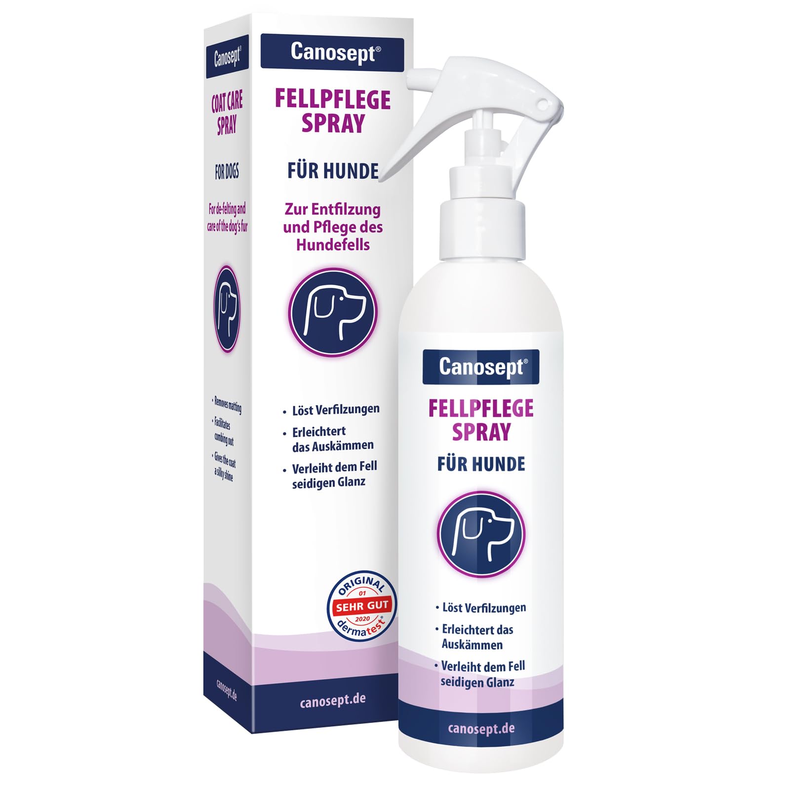 Canosept Fellpflegespray für Hunde 250ml – Fellpflege Hund – Entfilzungsspray Hunde – Milben Hund – Milbenspray Hunde für leicht kämmbares, entfilztes & glänzendes Hundefell – Fellspray für Hunde