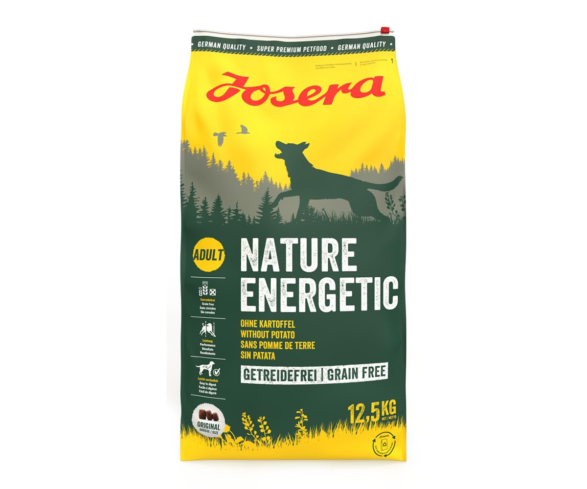 JOSERA Nature Energetic (1 x 12,5 kg) | Adult | Premium Trockenfutter für ausgewachsene & sportliche Hunde | Geflügel & Erbsen & Süßkartoffel – ohne Kartoffel | getreidefrei | Hundefutter| 1er Pack