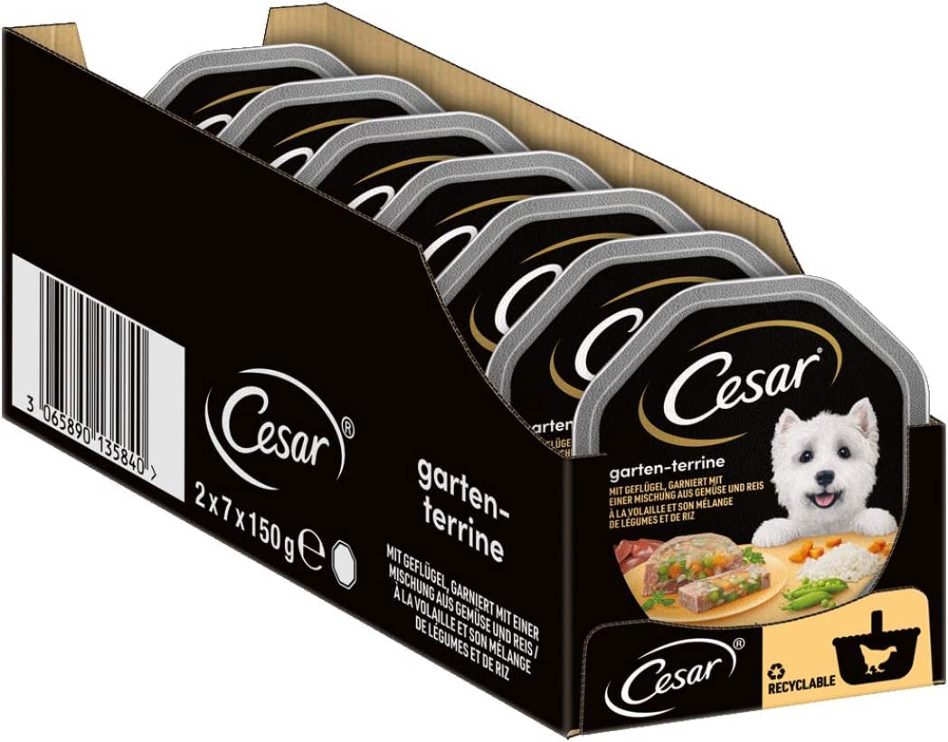 Cesar Hundefutter Nassfutter Gartenvielfalt mit Geflügel, Gemüse und Reis, 14 Schalen (14 x 150g)