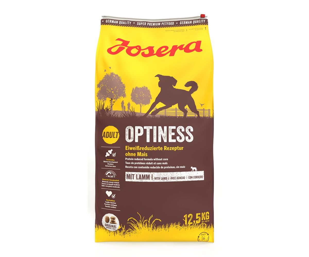 JOSERA Optiness (1 x 12,5 kg) | Adult | Premium Trockenfutter für ausgewachsene Hunde | Lamm & Geflügel | eiweißreduziert & ohne Mais | weizenfrei | wertvolle Fettsäuren | Hundefutter | 1er Pack