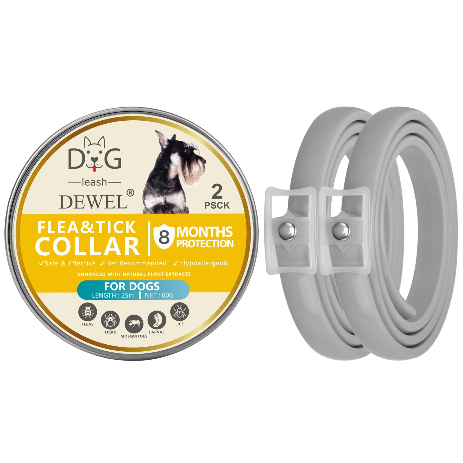 DEWEL 2pcs Hund Zecken Halsband, Zeckenband für Katzen, Natürliches Zeckenhalsband für Hunde und Katzen, Reflektierendes Halsband gegen Zecken & Flöhe, Flohhalsband gegen Zecken, Milben