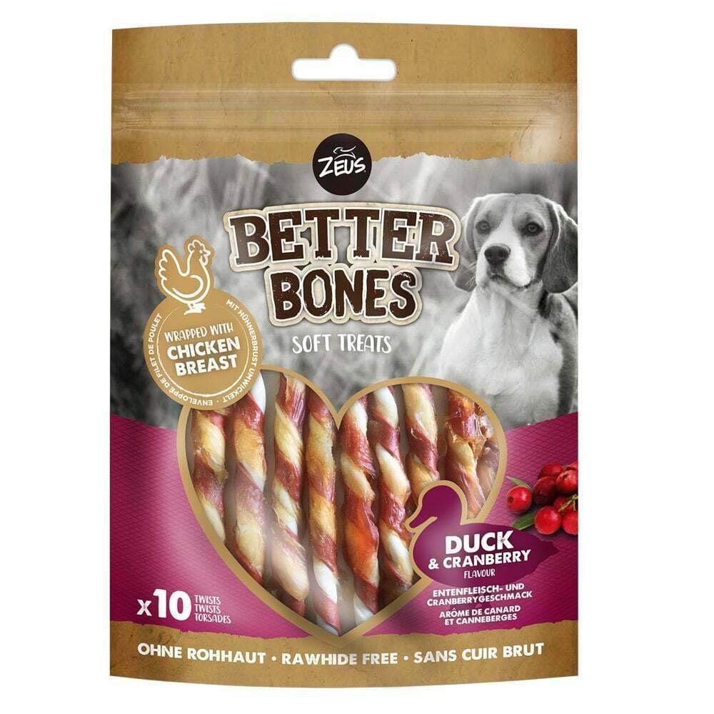 Zeus BetterBones, gedrehte Kaustangen für Hunde, mit Entenfleisch- und Cranberrygeschmack, 10cm, 114 g (1er Pack)