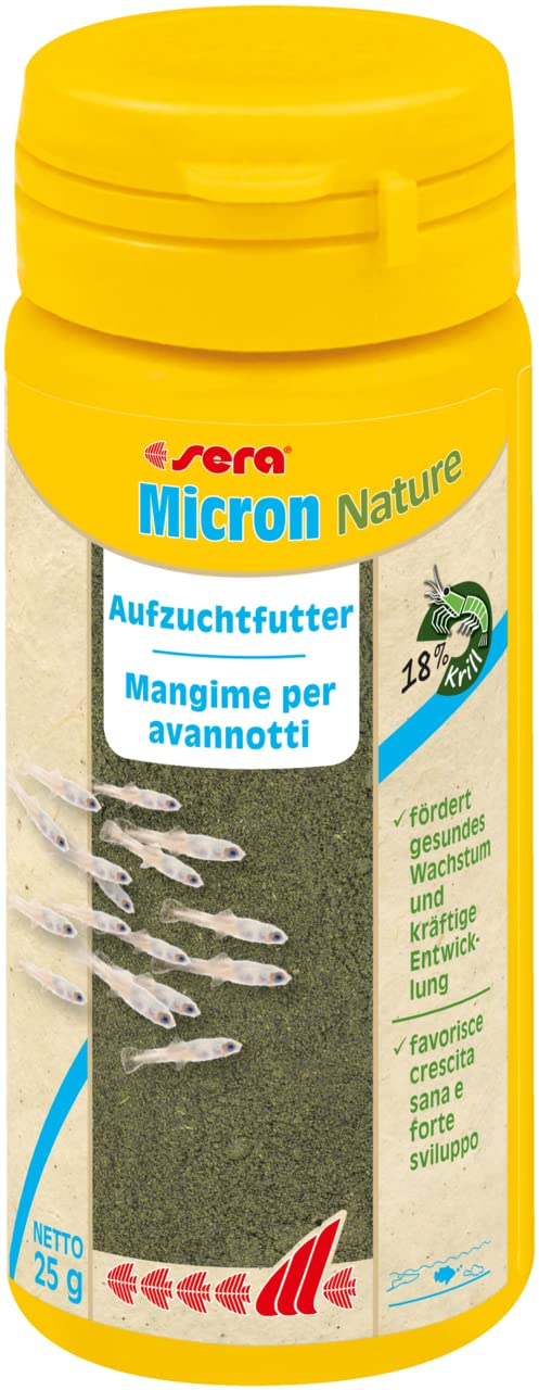 sera Micron Nature 50 ml (25 g) – Staubfeines Aufzuchtfutter mit Zoo- (18 % Krill) und Phytoplankton (51 % Spirulina), Jungfischfutter bzw. Korallenfutter und Muschel Futter oder Fächergarnelen