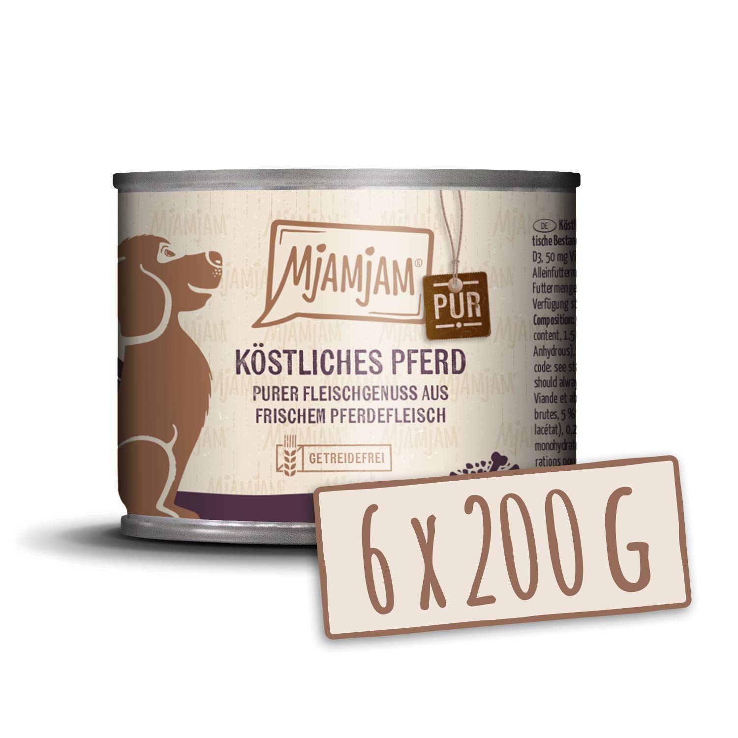 MjAMjAM Premium Nassfutter für Hunde, purer Fleischgenuss, köstliches Pferd pur, 6er-Pack (6 x 200 g), getreidefrei mit extra viel Fleisch