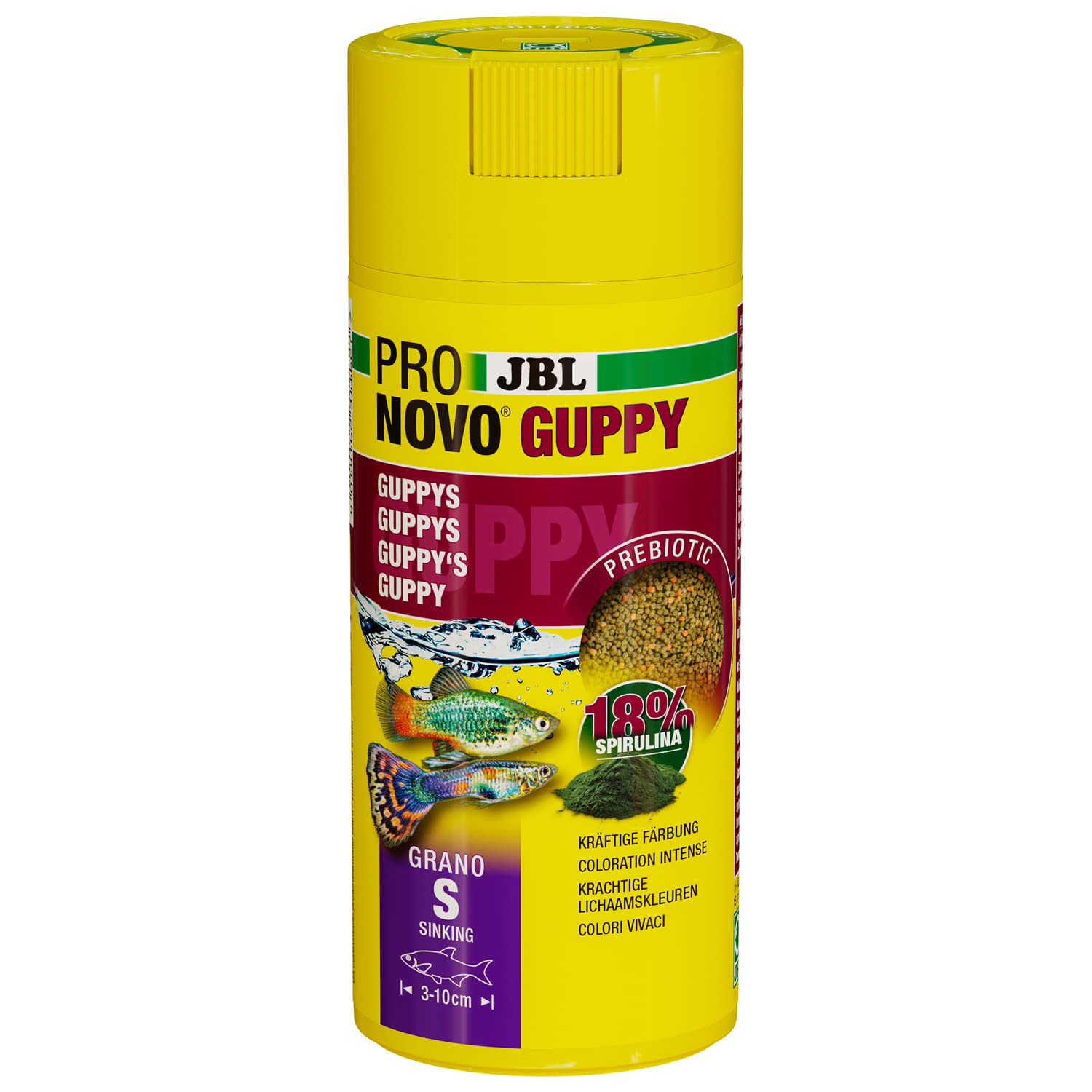 JBL PRONOVO GUPPY GRANO, Fischfutter-Granulat, Klickdosierer, Größe S, 250ml