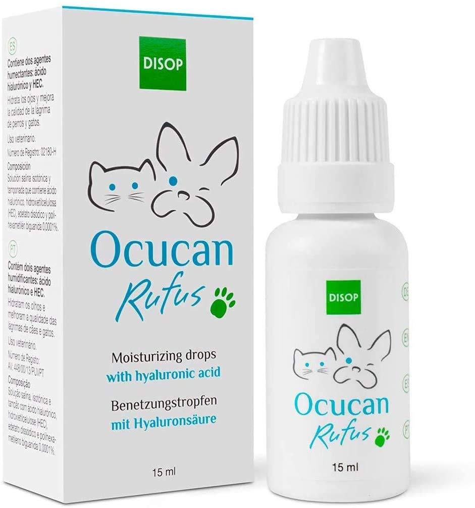 Ocucan Augentropfen mit Hyaluronsäure für Hunde und Katze. Befeuchtende Tropfen für die Augen von Hunden und Katzen – 15 ml