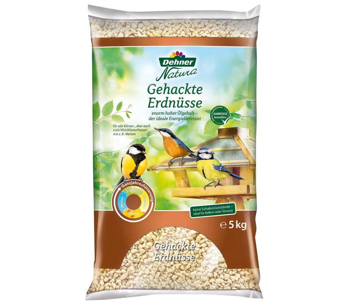 Dehner Natura Premium Wildvogelfutter, gehackte Erdnüsse schalenfrei, Ganzjahresfutter proteinreich / energiereich, hochwertiges Vogelfutter für Wildvögel, 5 kg