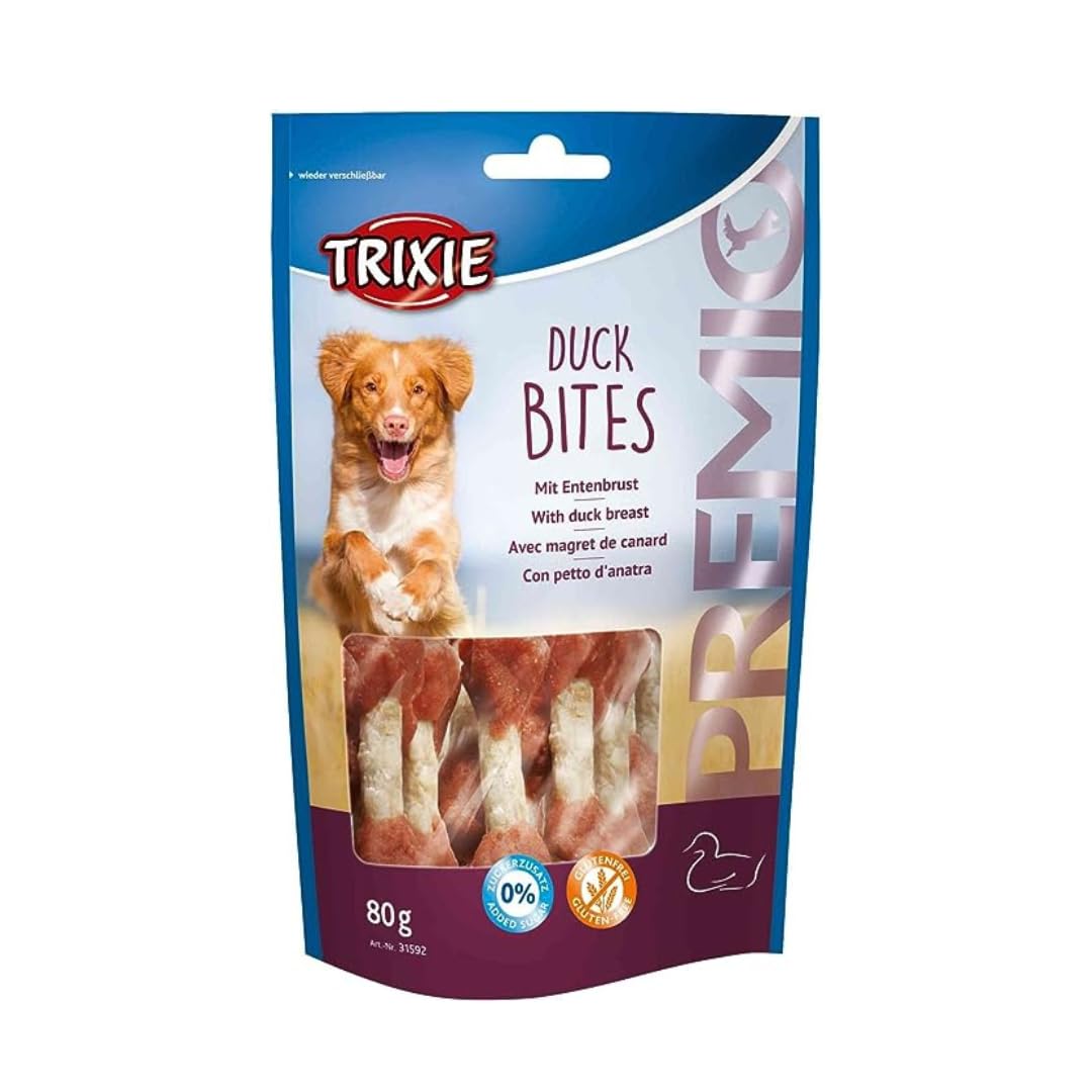 TRIXIE Hundeleckerli PREMIO Hunde-Durck Bites 80g – Premium Leckerlis für Hunde glutenfrei – ohne Getreide & Zucker, schmackhafte Belohnung für Training & Zuhause – 31592