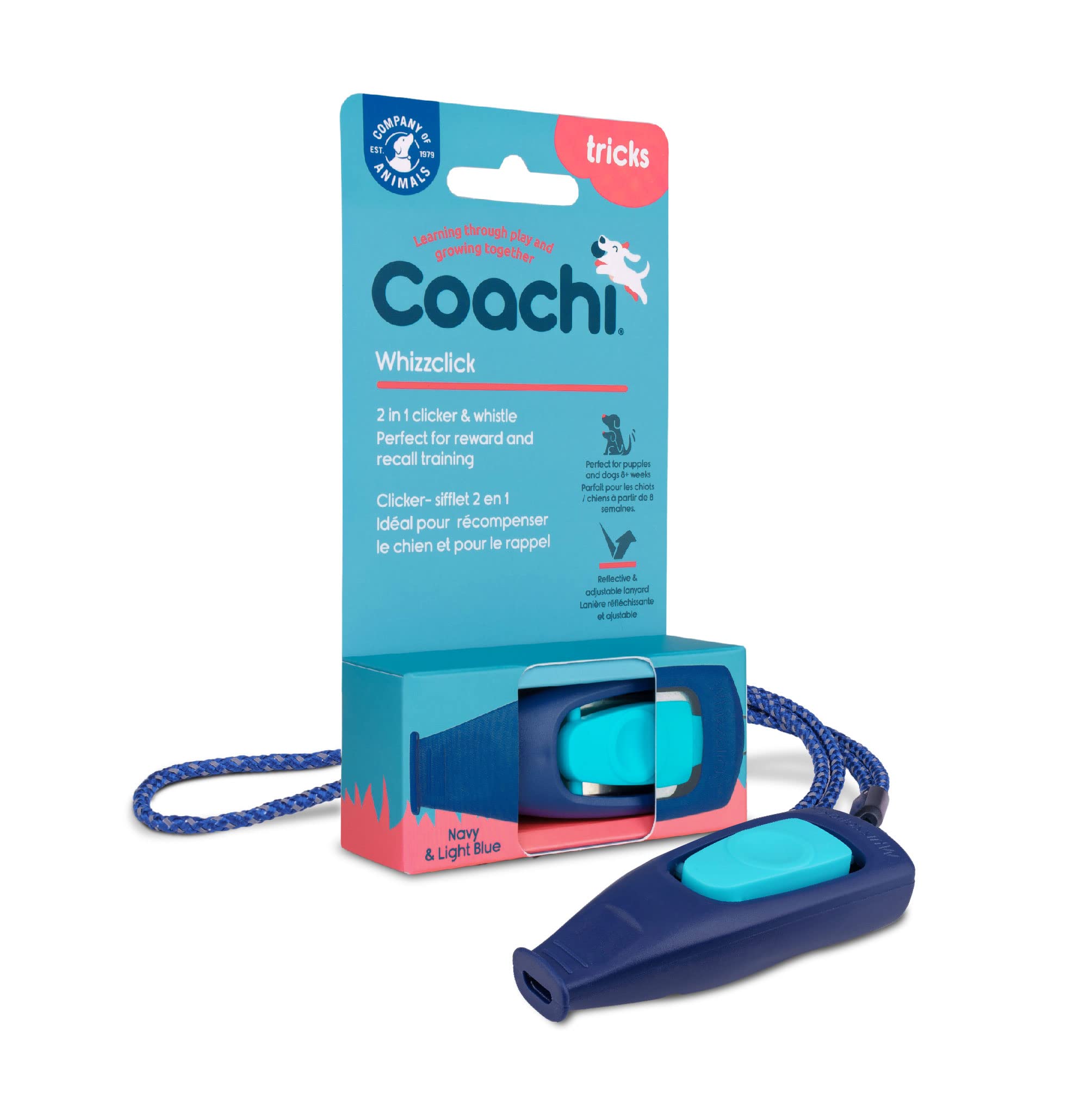 Coachi Whizzclick, 2-in-1 kombinierter Clicker und Pfeife, Hundetrainingspfeife für Rückruf- und Clickertraining zur Belohnung, verstellbares und reflektierendes Trageband, für alle Hunde und Welpen