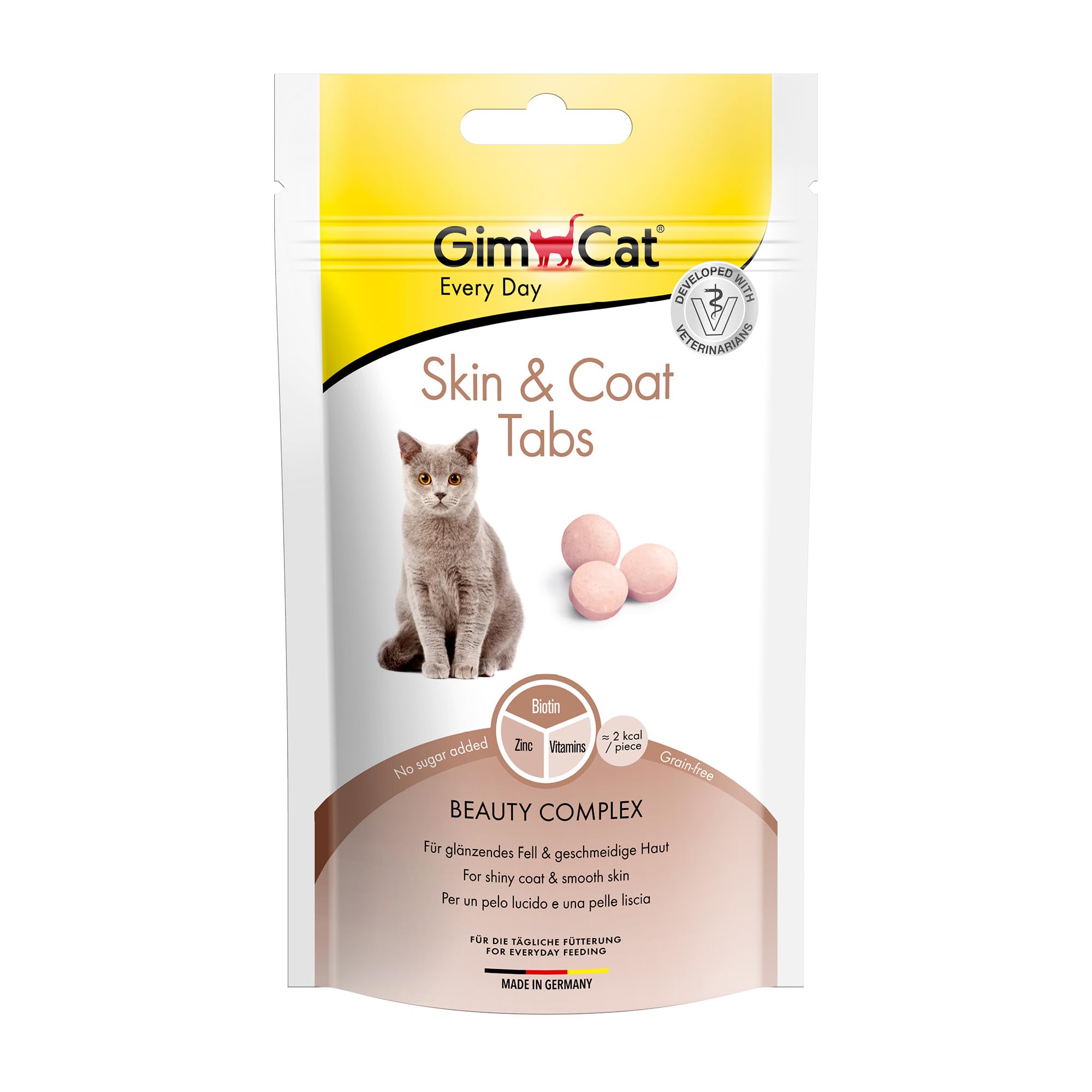 GimCat Skin & Coat Tabs – Funktionaler Katzensnack unterstützt gesundes Fell und Haut – 8er Pack (8 x 40 g)