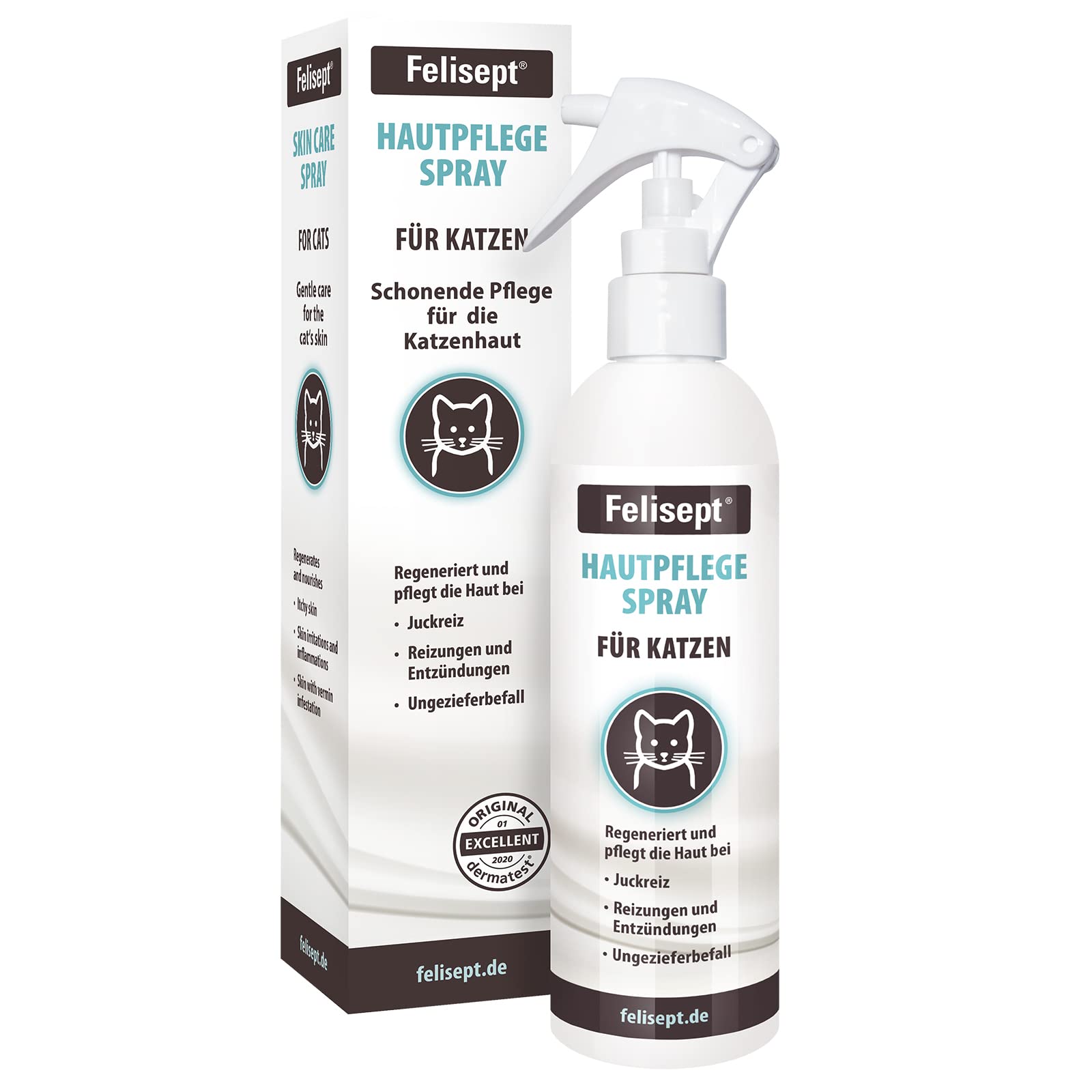 Felisept Hautpflegespray für Katzen 250ml Milbenspray Katze Grasmilben Katze Juckreiz Katze gegen Schuppen bei Katzen Juckreiz Spray Katze milde Pflegelotion mit natürlichen Wirkstoffen