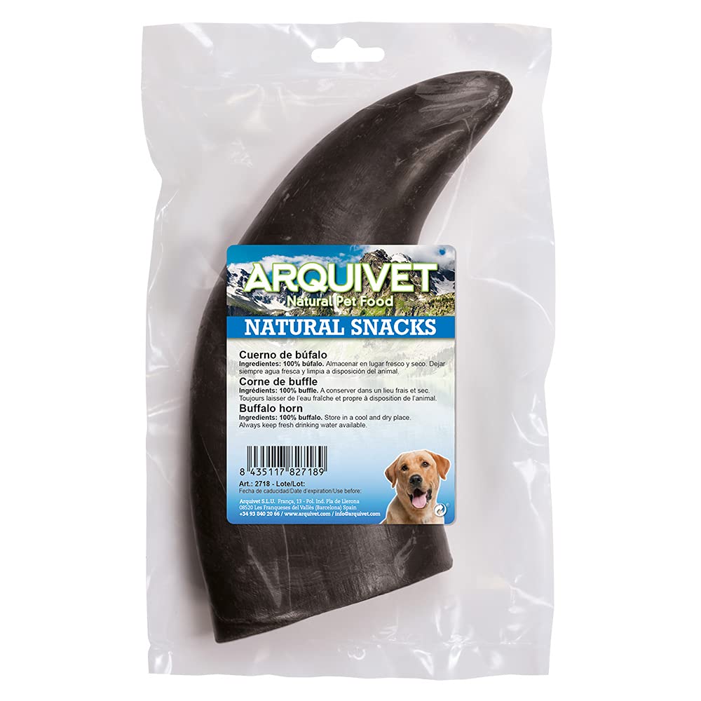 Arquivet, Büffelhorn für Hunde, Kaubüffelstange, natürlicher Hundesnack, Zahnsnack aus Büffelhorn, Leckerlis und Leckerlis für Hunde, Beutel 1 Stück