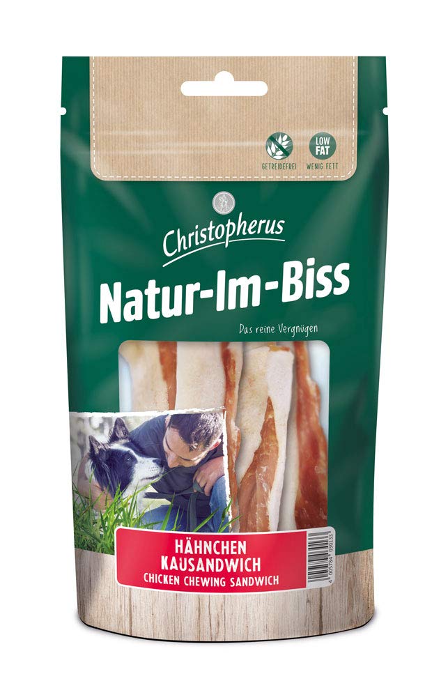 Christopherus Kausticks für Hunde, Hähnchen-Kausandwich, Warmluftgetrocknet, Natur-Im-Biss, 70 g