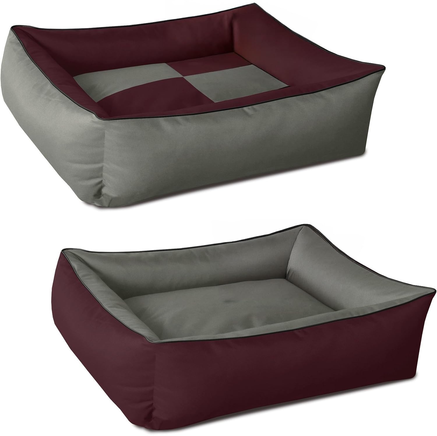 BedDog 2in1 Hundebett MAX Quattro, großes Hundekörbchen aus Cordura, waschbares Hundebett mit Rand, Hundesofa für drinnen, draußen, XXL, Cherry-Rock, Bordeaux-grau