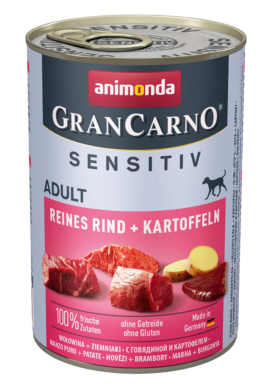 GranCarno Hunde Nassfutter Sensitiv Reines Rind + Kartoffeln (6 x 400g), Hundefutter nass ohne Getreide und Zucker von animonda, für ausgewachsene Hunde, mit frischen fleischlichen Zutaten