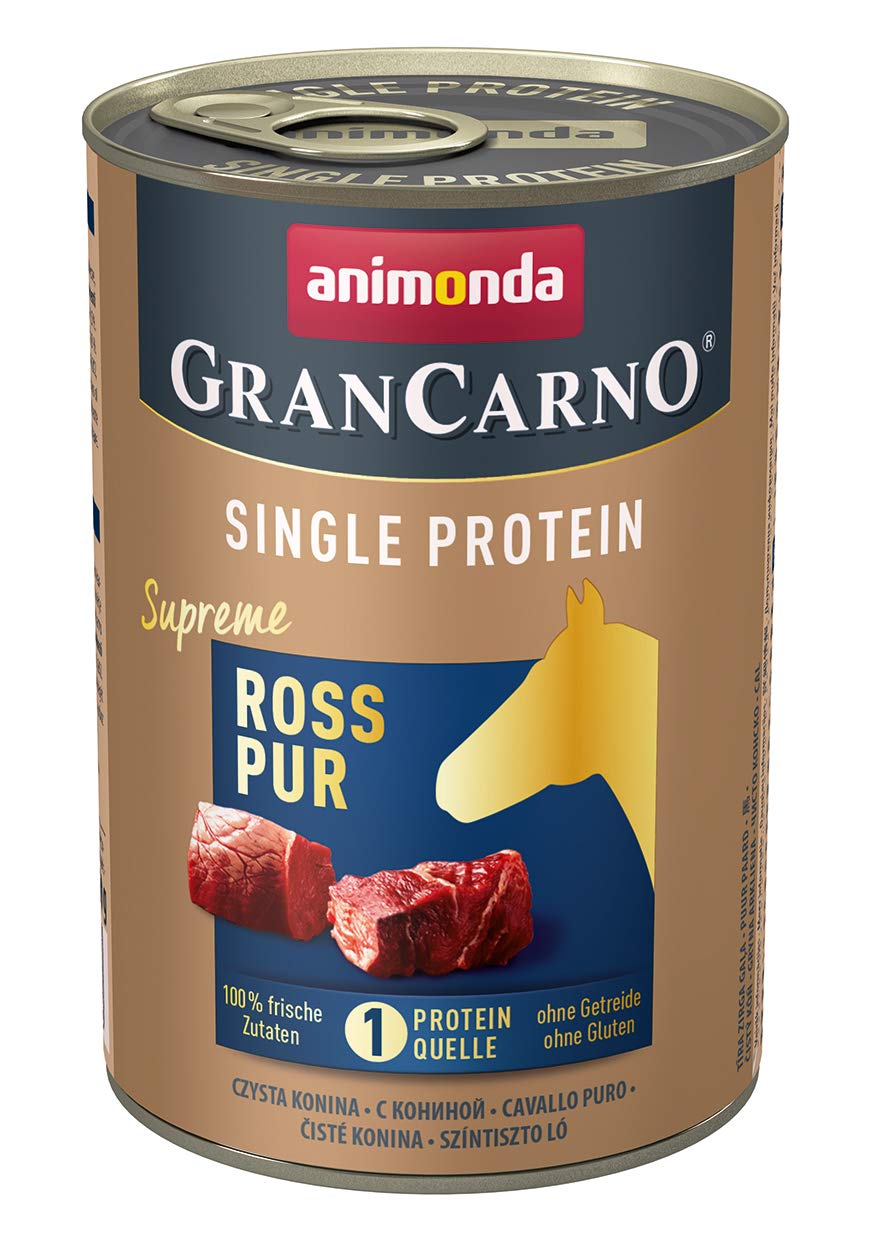 GranCarno Hunde Nassfutter Single Protein Ross pur (6 x 400g), Hundefutter nass ohne Getreide und Zucker von animonda, für ausgewachsene Hunde, mit frischen fleischlichen Zutaten