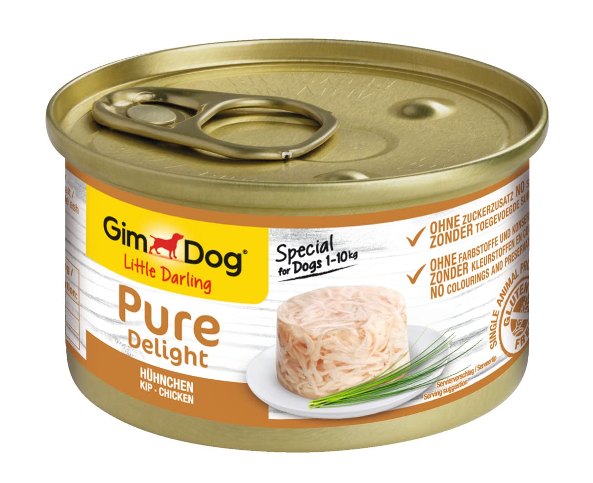 GimDog Pure Delight Hühnchen – Proteinreicher Hundesnack mit zartem Fleisch in köstlichem Gelee – 12 Dosen (12 x 85 g)