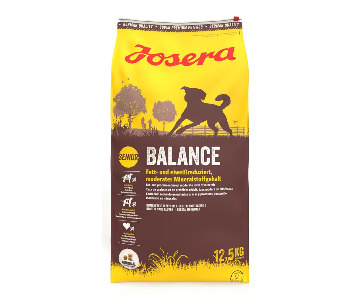 JOSERA Balance (1 x 12,5 kg) | Senior | Premium Trockenfutter für ausgewachsene ältere Hunde | Geflügel & Reis | fett- und eiweißreduziert speziell für Senioren | weizenfrei | Hundefutter | 1er Pack