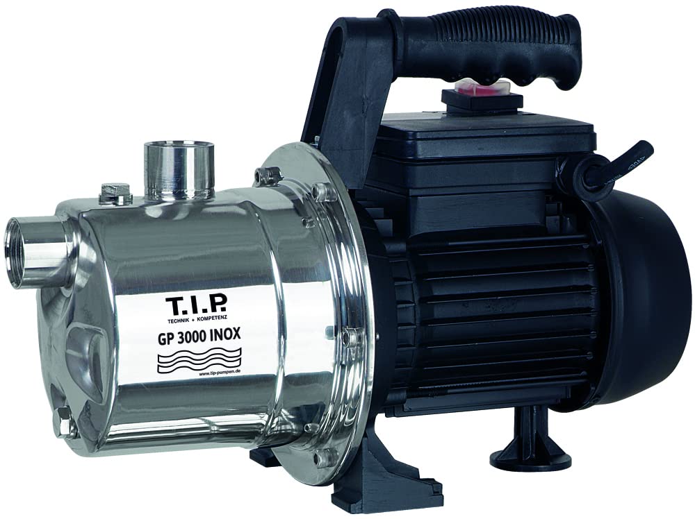 T.I.P. Gartenpumpe Edelstahl (2.950 l/h Fördermenge, 42 m Förderhöhe, 4,2bar Druck, 550W, selbstansaugend, Jet-Hydrauliksystem, thermischer Überlastschutz, ergonomischer Handgriff) GP 3000 INOX, 30111