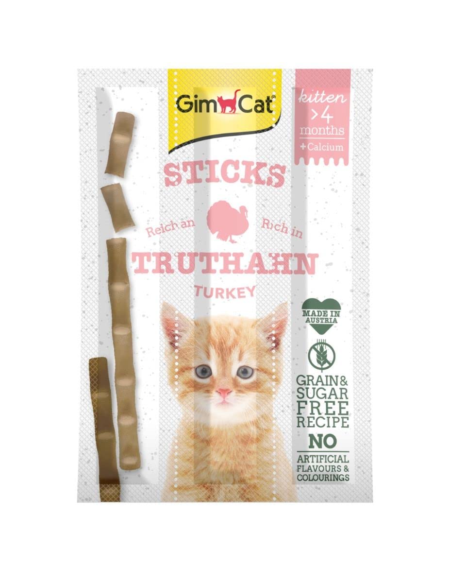 GimCat Sticks Kitten Truthahn – Softe Kaustangen mit hohem Fleischanteil und ohne Zuckerzusatz – 1 Packung (1 x 3 Sticks)