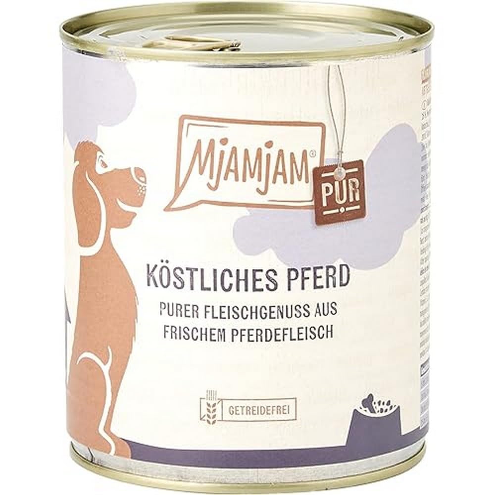 MjAMjAM – Premium Nassfutter für Hunde – purer Fleischgenuss – köstliches Pferd pur, 6er Pack (6 x 800 g), getreidefrei mit extra viel Fleisch