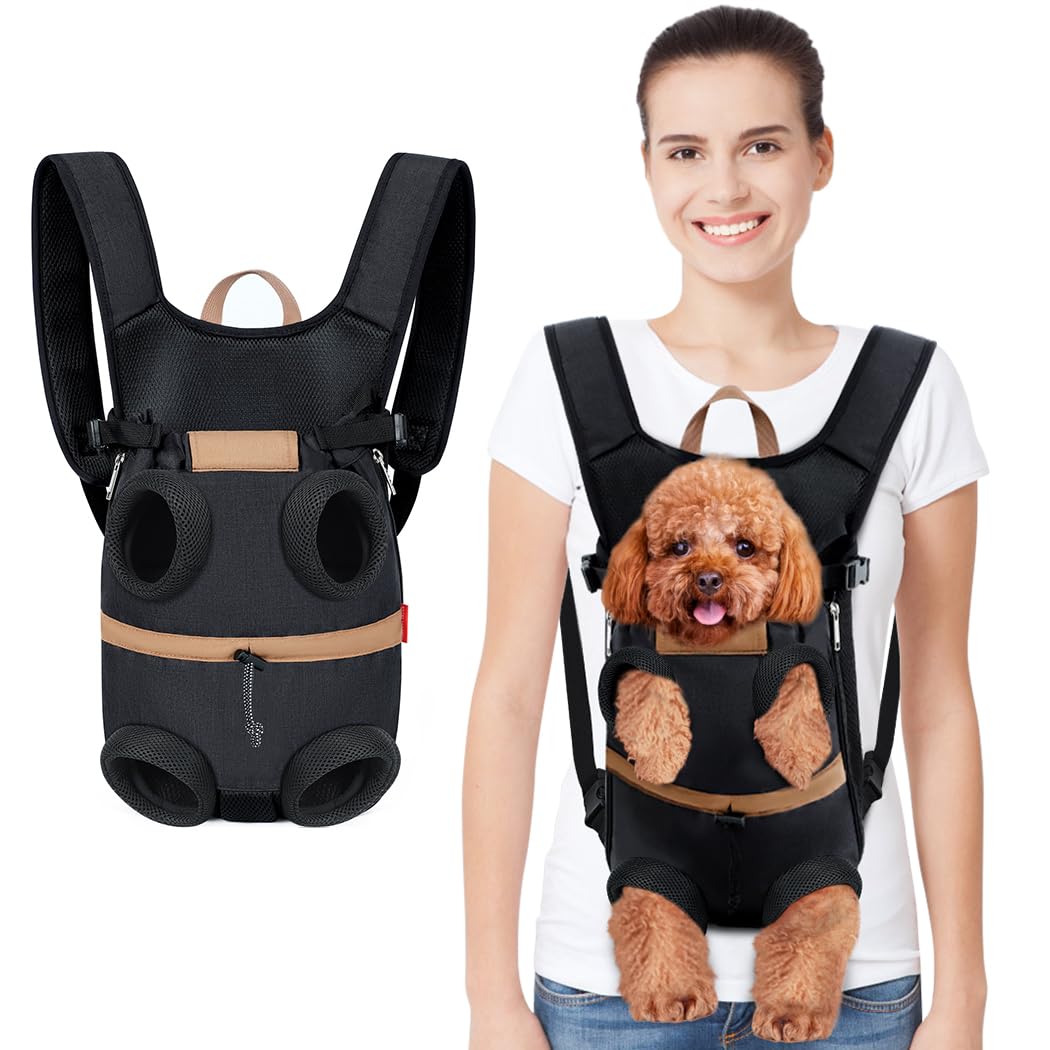 Lekereise Hundetragerucksack für kleine, mittelgroße Hunde, Katzen, Welpen, verstellbare Haustier-Front, Katze, Hundetragerucksack, Reisetasche, Beine aus, einfache Passform, klein, schwarz