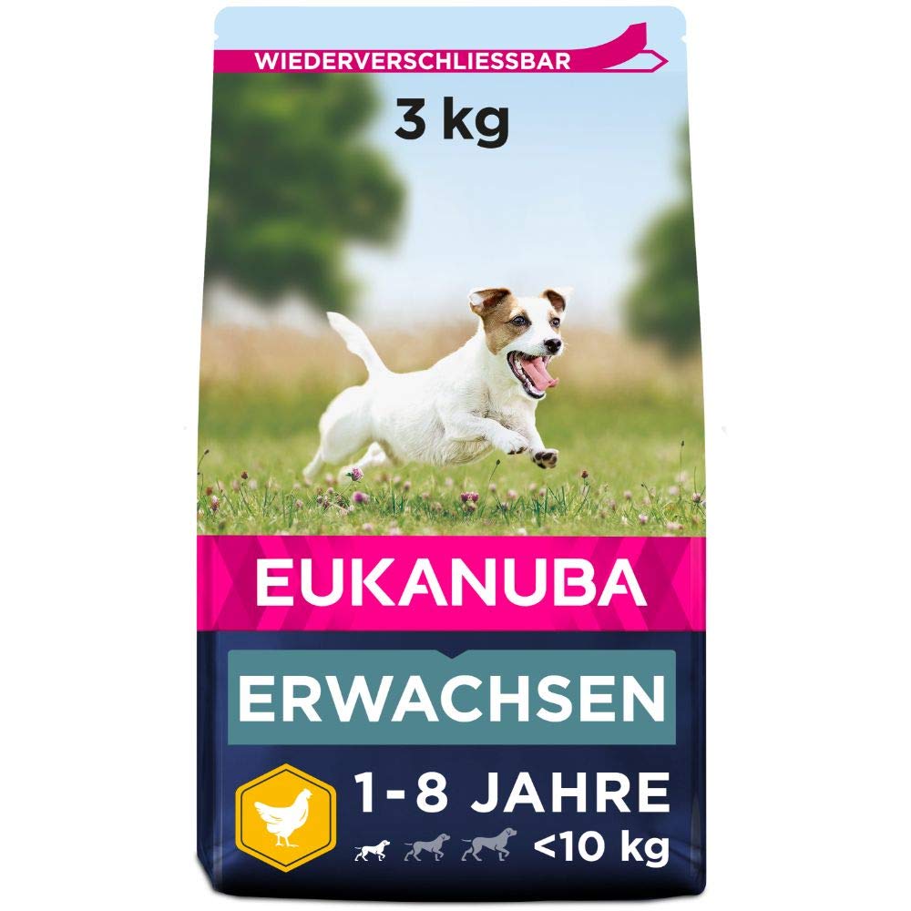 Eukanuba Hundefutter mit frischem Huhn für kleine Rassen, Premium Trockenfutter für ausgewachsene Hunde, 3 kg