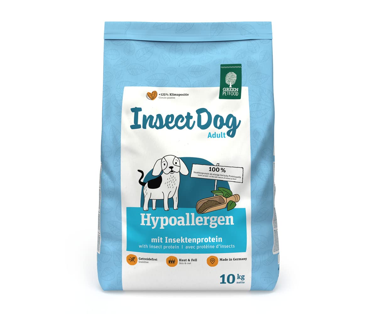 Green Petfood InsectDog Hypoallergen (1 x 10 kg) | Adult | Premium Trockenfutter für ausgewachsene allergische Hunde | mit Insektenprotein | getreidefrei | nachhaliges Hundefutter | 1er Pack