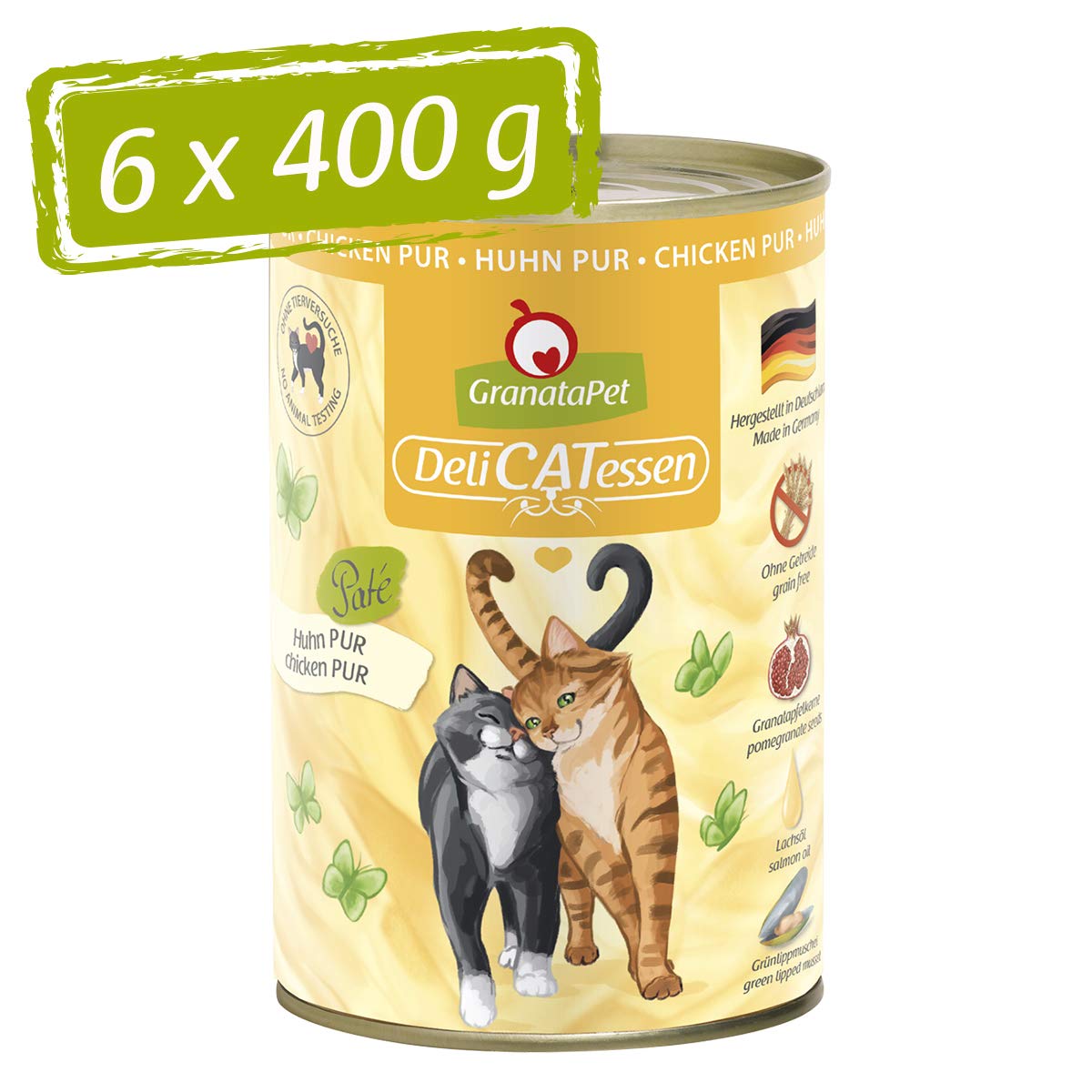 GranataPet DeliCatessen Huhn PUR, Nassfutter für Katzen, Futter ohne Getreide & ohne Zuckerzusätze, Katzenfutter mit hohem Fleischanteil & hochwertigen Ölen, 6 x 400 g