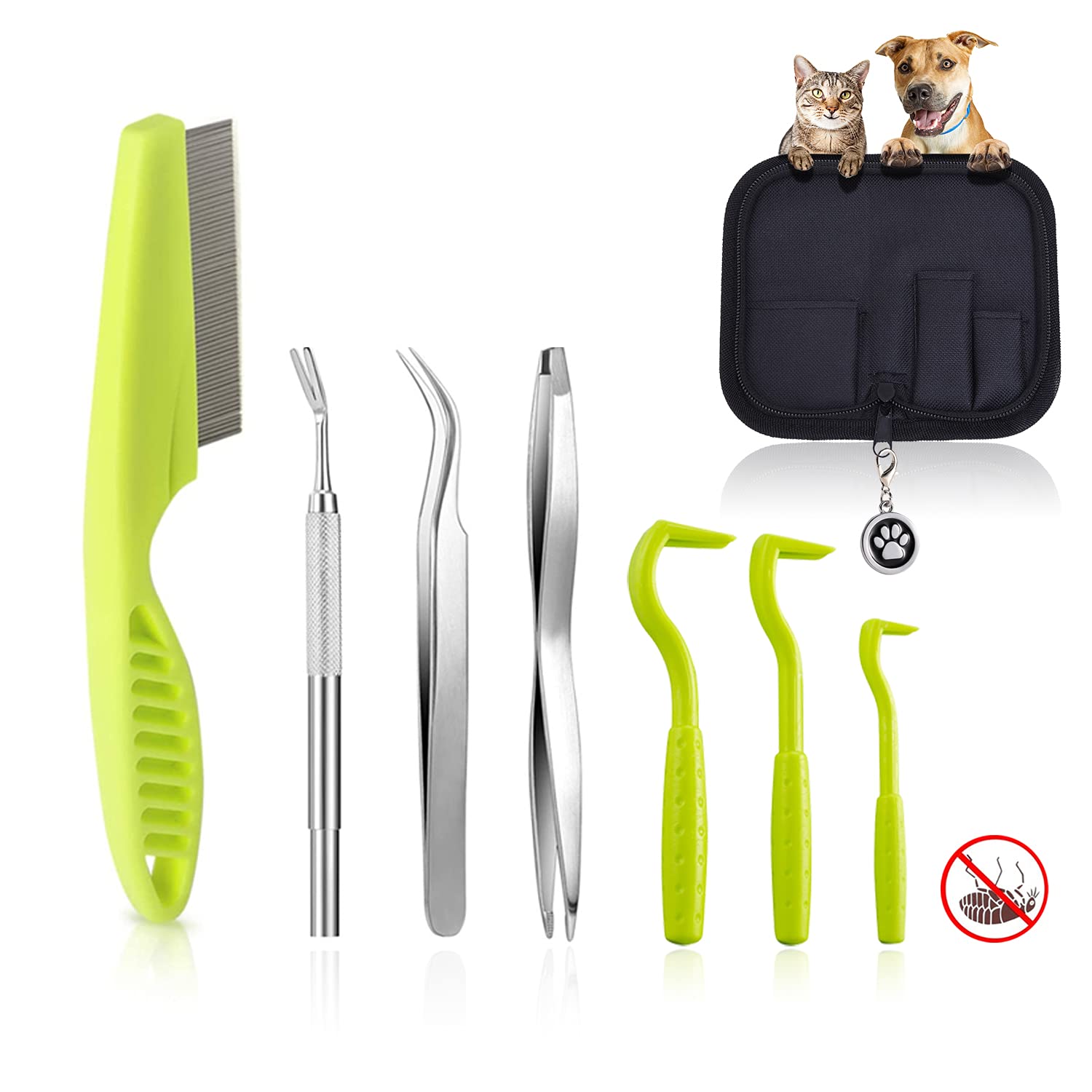 Bosillsm Zeckenzange, Zeckenpinzette, Edelstahl Zeckenentferner Set, Zeckenentfernung, Zeckenhaken für Hunde Katze Pferde Mensch Haustiere Menschenund Tier, Premium Tick Remover Set mit Lederetui