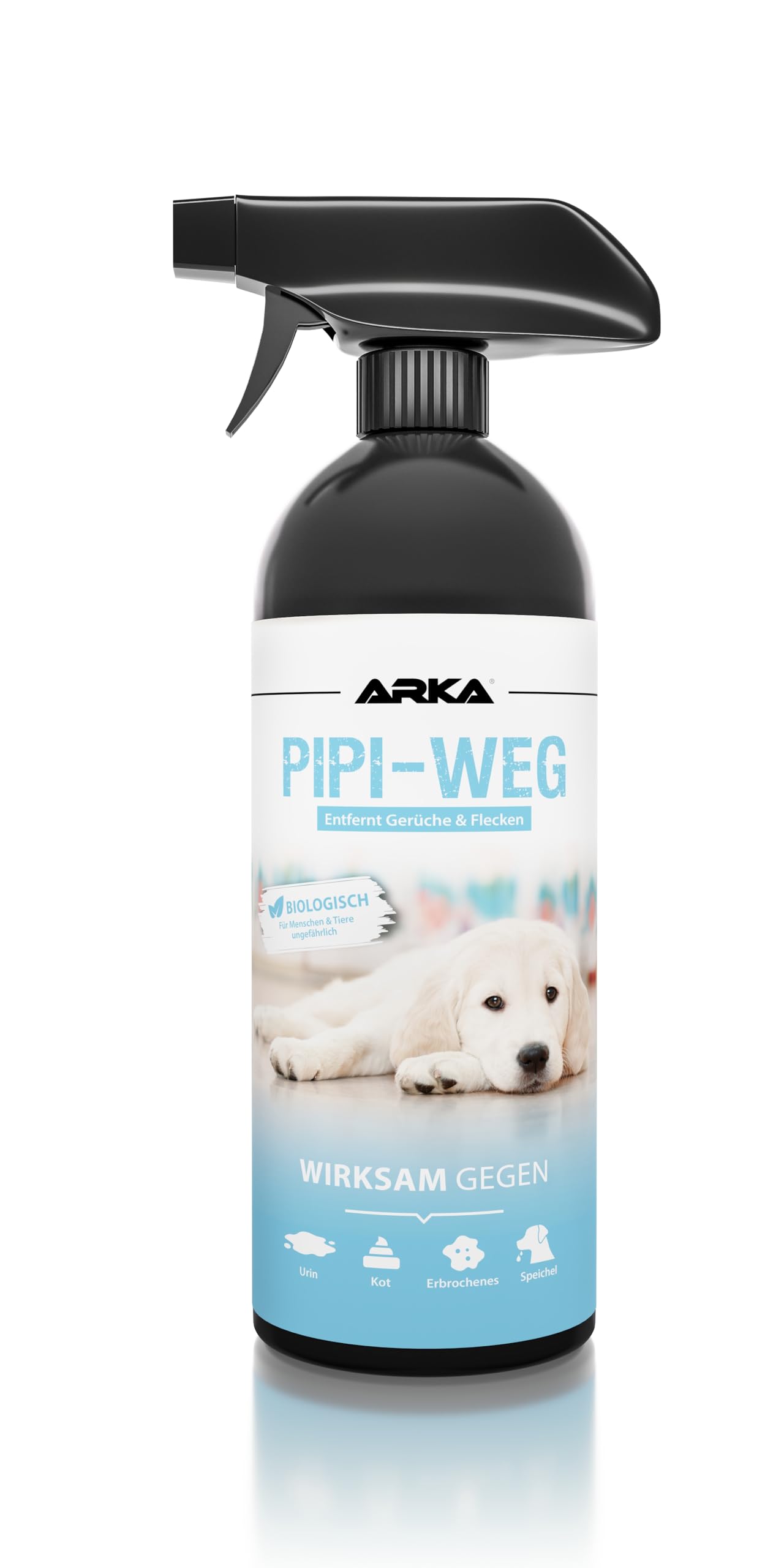 ARKA Pipi-Weg Hund – 750ml – Effektiver Flecken- und Geruchsentferner, beseitigt Hundeurin, Kot, Erbrochenes & Speichel auf Teppichen und Polstern nachhaltig.