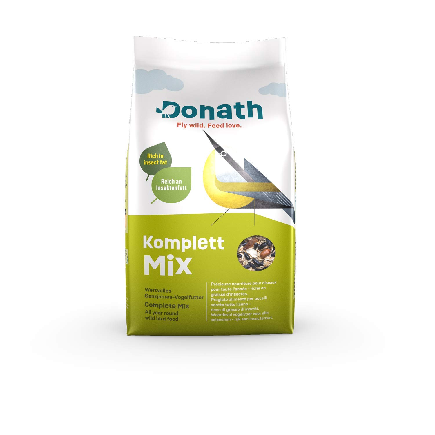 Donath Komplett Mix – reich an hochwertigem Insektenfett – die ausgewogene Mischung – wertvolles Ganzjahres Wildvogelfutter – aus unserer Manufaktur in Süddeutschland, 1 kg (1er Pack)