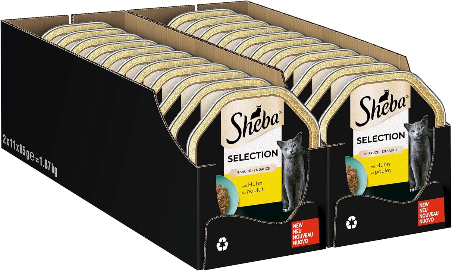 SHEBA Schale Nassfutter für Katzen Selection in Sauce Häppchen mit Huhn 2 x 11 x 85g