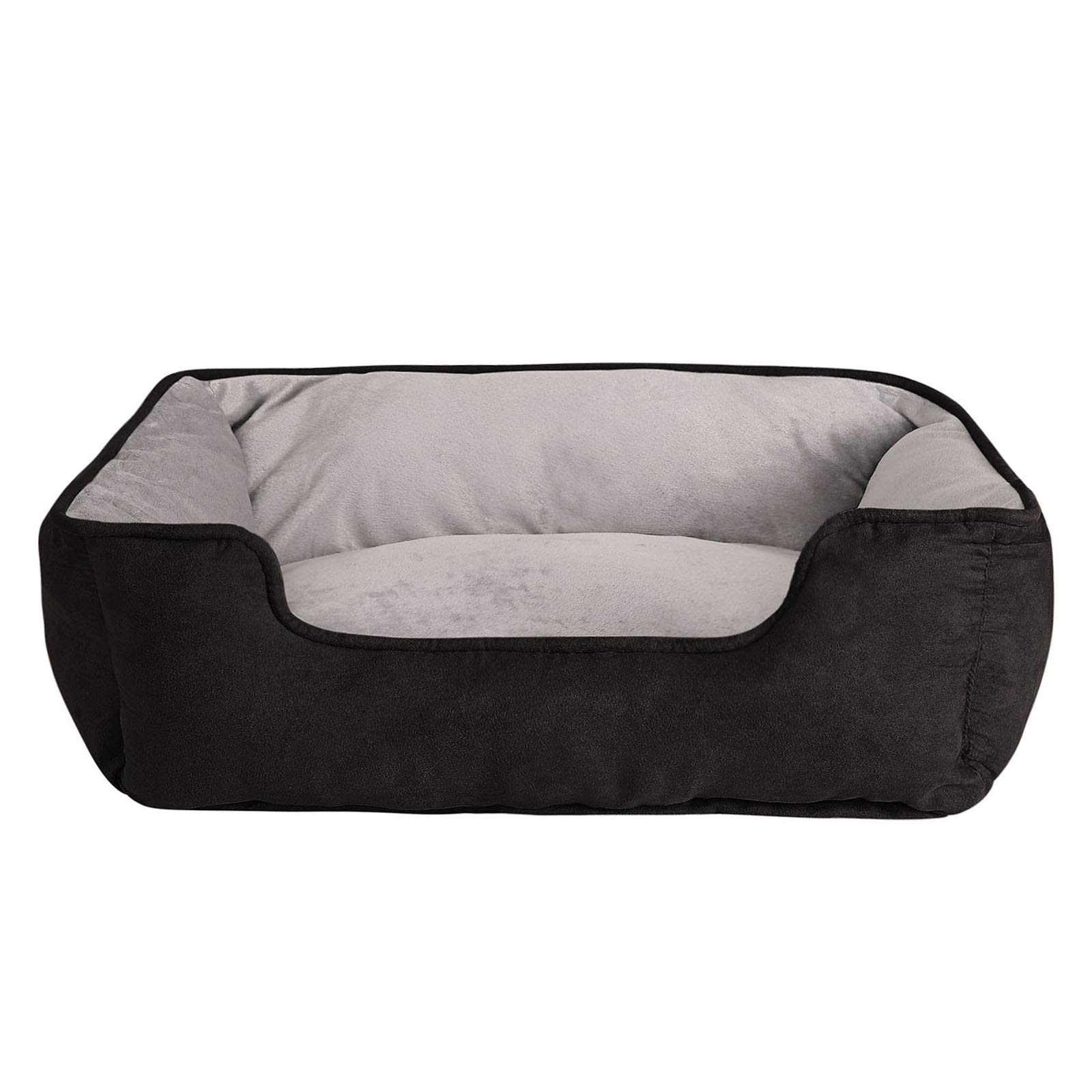 lionto Hundebett 2-in-1 mit komfortablem Einstieg, kuscheliges Heimtierbett zum Wenden für Hunde und Katzen, 80×60 cm, Hundekissen in pflegeleichter Wildlederoptik, schwarz/grau