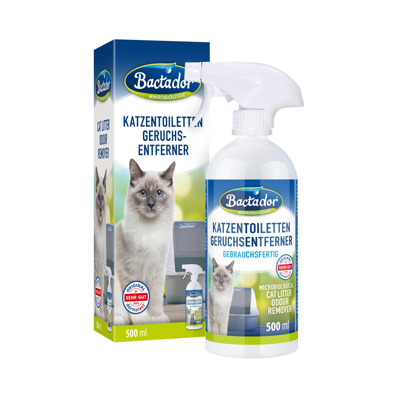 Bactador Enzymreiniger Katzenurin – Katzentoiletten Geruchsentferner Spray 500ml – Mikrobiologischer Geruchsneutralisierer – Hund/ Katzenurin Geruchsentferner: Porentiefe Reinigung in der Tierumgebung