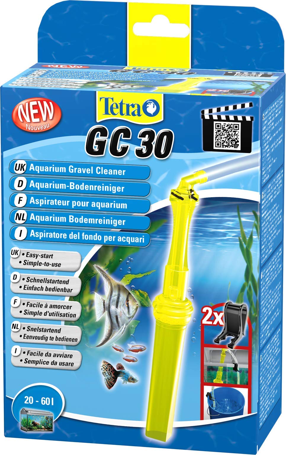 Tetra GC 30 Aquarien-Bodenreiniger mit Schlauch, Schnellstartventil und Fischschutzgitter, Mulmsauger mit Saugrohrkonstruktion, geeignet für Aquarien von 20 – 60 Liter