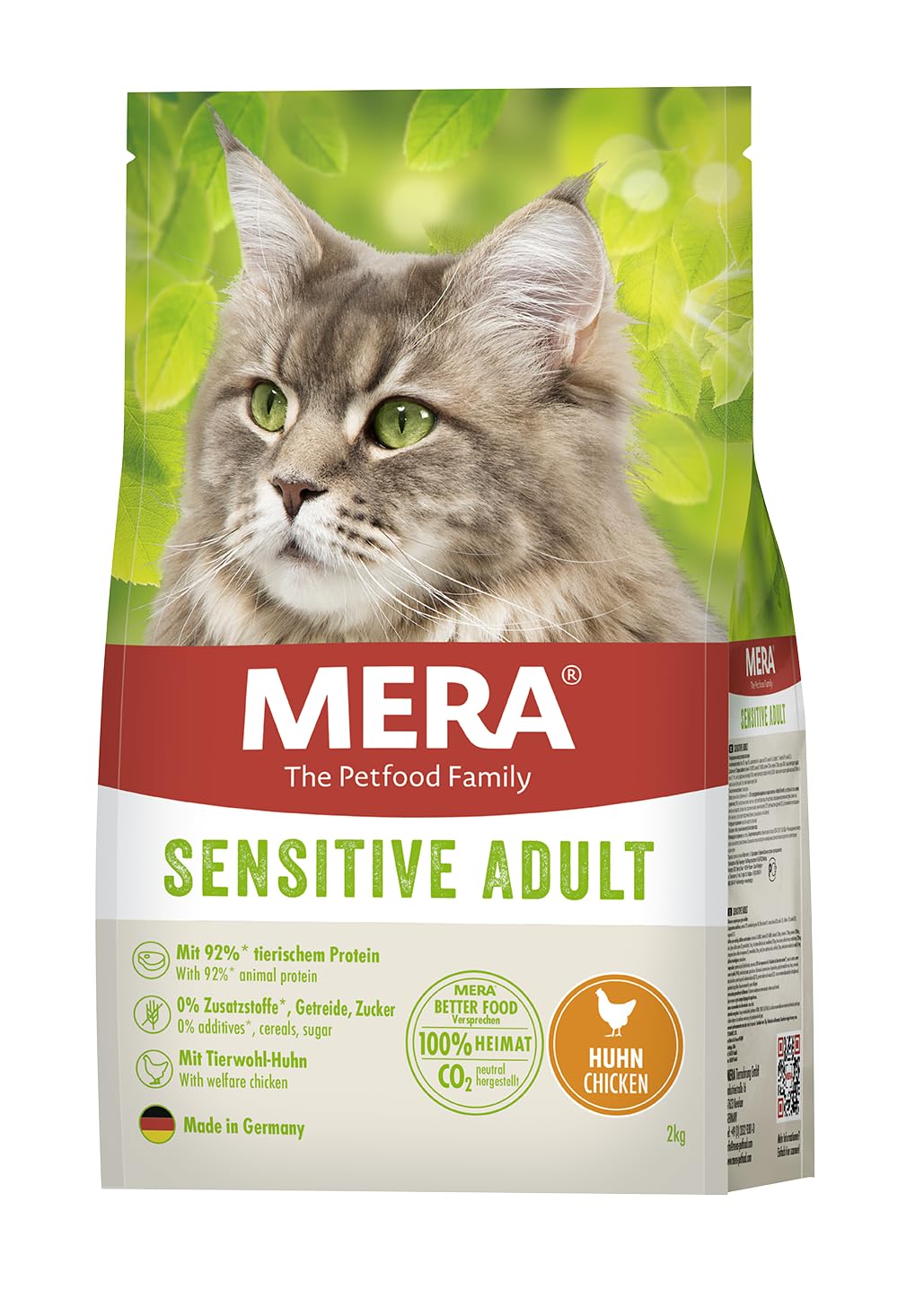 MERA Cats Sensitive Adult Huhn (2kg), Trockenfutter für Katzen, getreidefrei & nachhaltig, mit hohem Fleischanteil