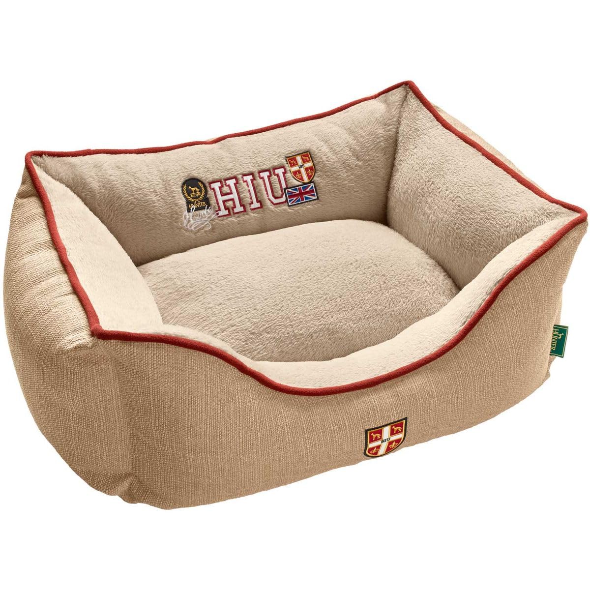 HUNTER Universtity Hundesofa, College-Style, Wendekissen, Plüschbesatz, 80 x 60 cm, beige