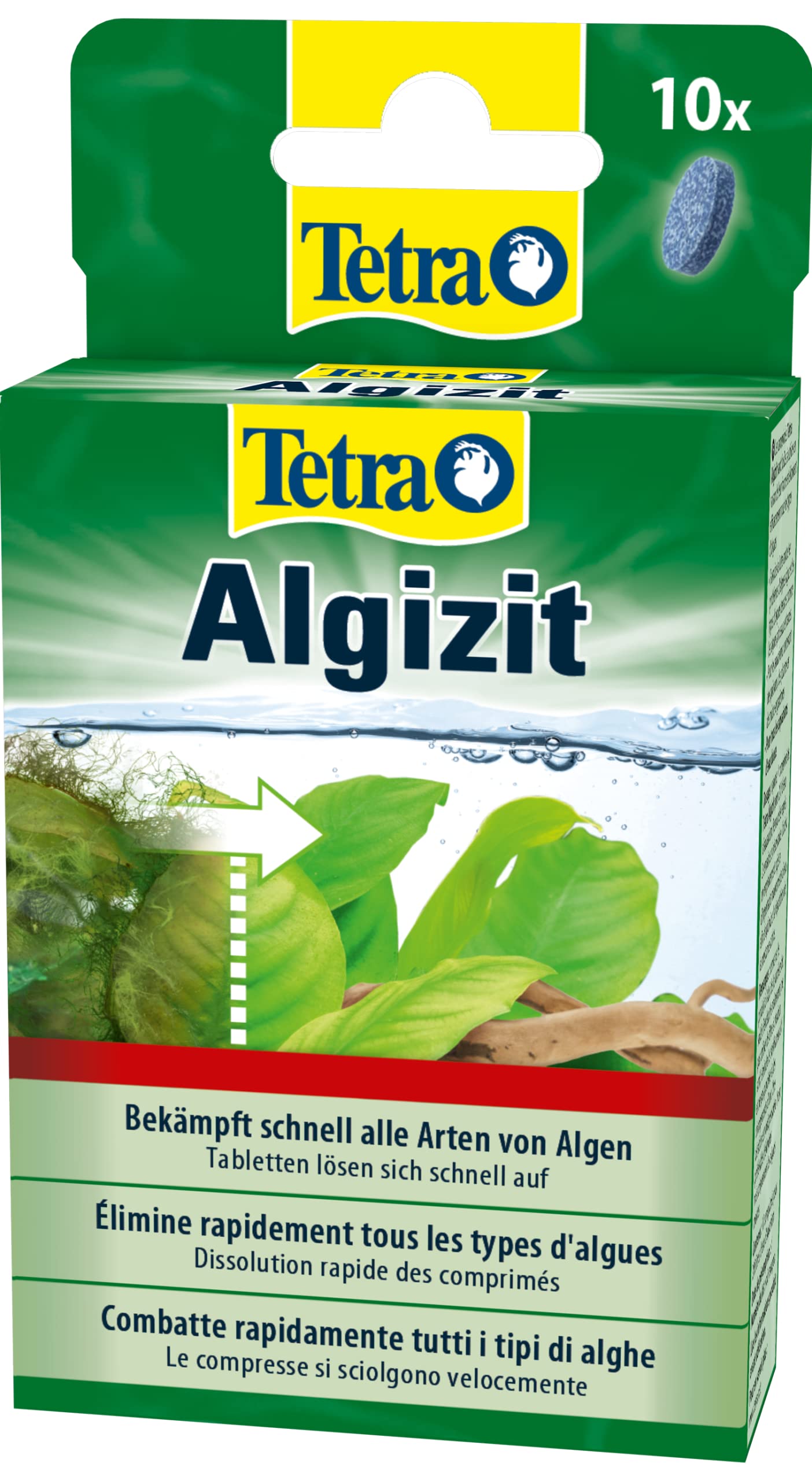 Tetra Algizit – vordosiertes Algenmittel mit schneller Biozid- Wirkung, hilft bei aktuten Algenproblemen im Aquarium, 10 Tabletten