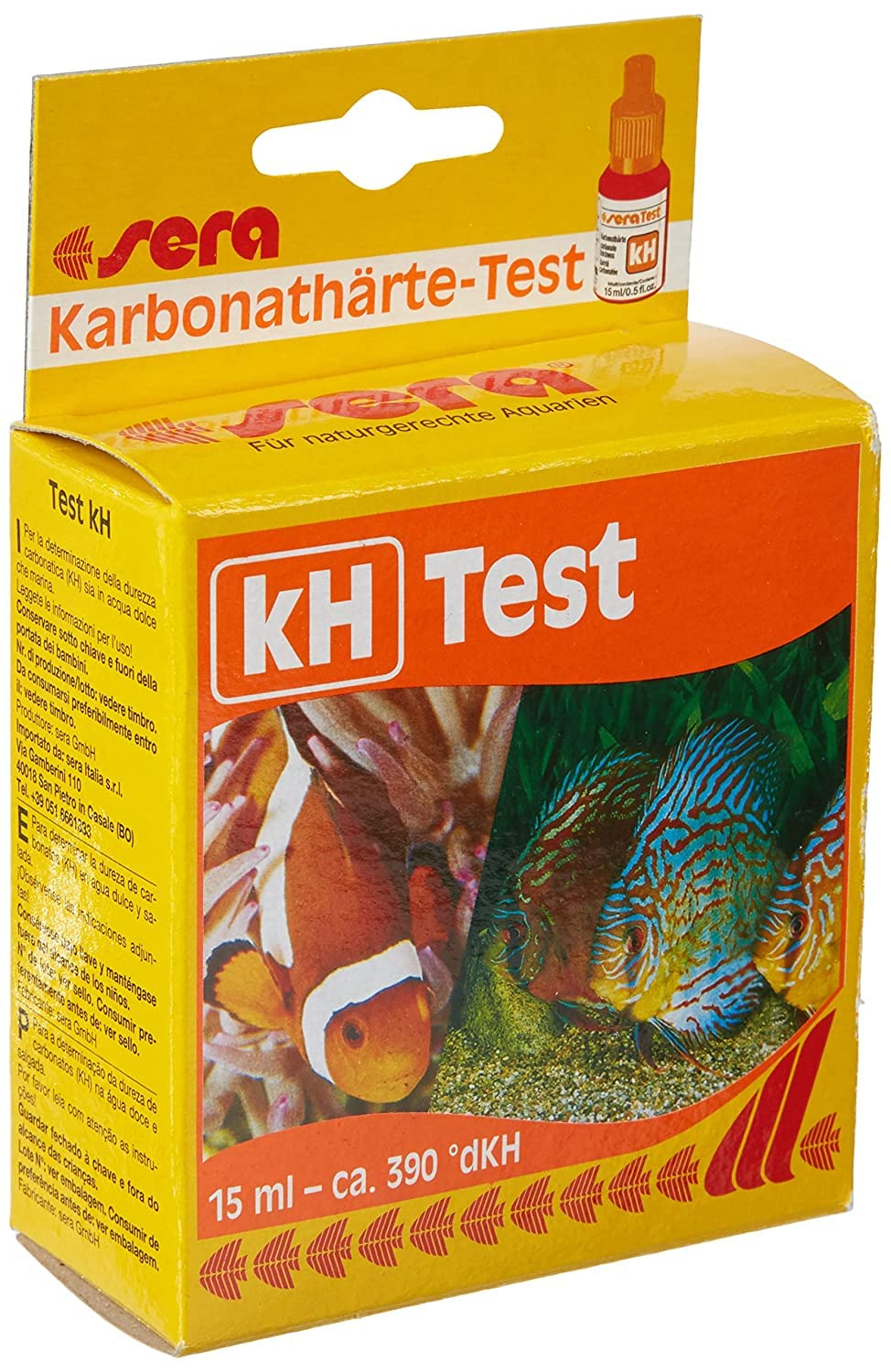 sera 04210 Karbonathärte Test (KH), misst zuverlässig und genau die Karbonathärte, für Süß- & Meerwasser, im Aquarium oder Teich, 15 ml (1er Pack)