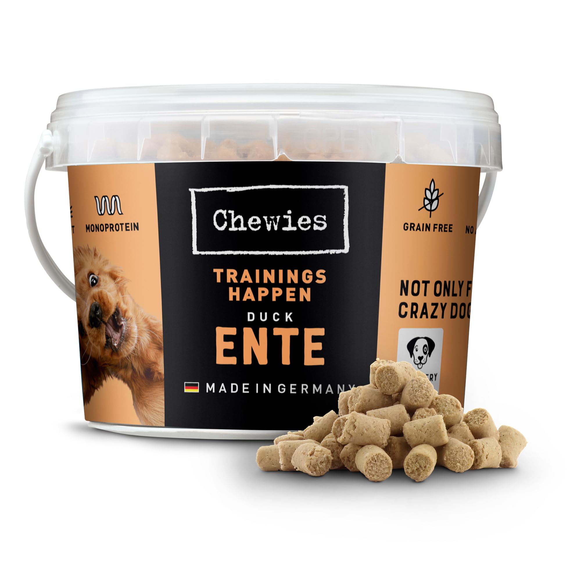 Chewies Trainingshappen Ente – Monoprotein Snack für Hunde – 300 g – getreidefrei & zuckerfrei – Softe Leckerlies fürs Hundetraining – hypoallergen