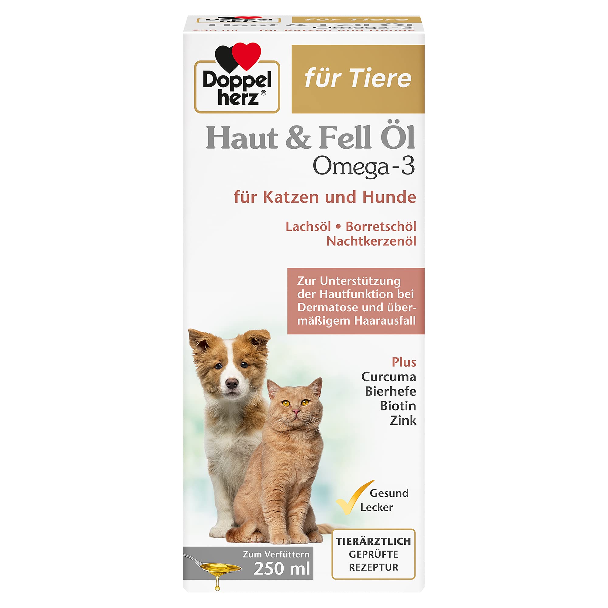 Doppelherz Haut und Fell Öl für Katzen und Hunde – Zur Unterstützung der Hautfunktion bei Dermatose und übermäßigem Haarausfall – 250ml