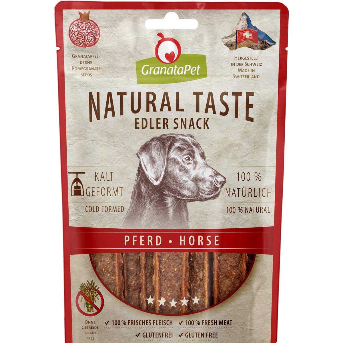 GranataPet Natural Taste Edler Snack Pferd, Hundeleckerli ohne Getreide & ohne Zuckerzusätze, Belohnung für zwischendurch, schmackhafter Hundesnack, 90 g