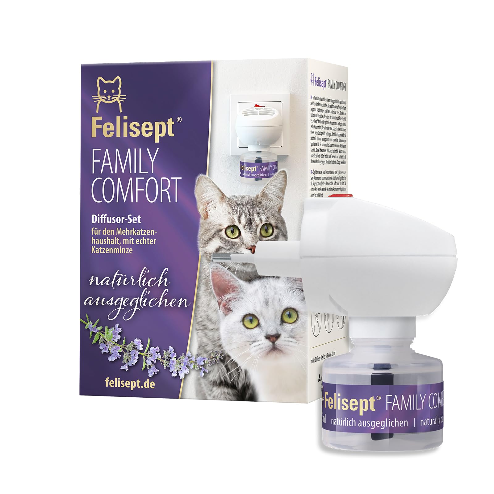 Felisept Family Comfort Starter-Set im Mehrkatzenhaushalt (Verdampfer + Flakon 45ml) – Beruhigungsmittel für Katzen – Katzen Beruhigungsmittel natürliche Katzenminze – Entspannungsmittel für Katzen